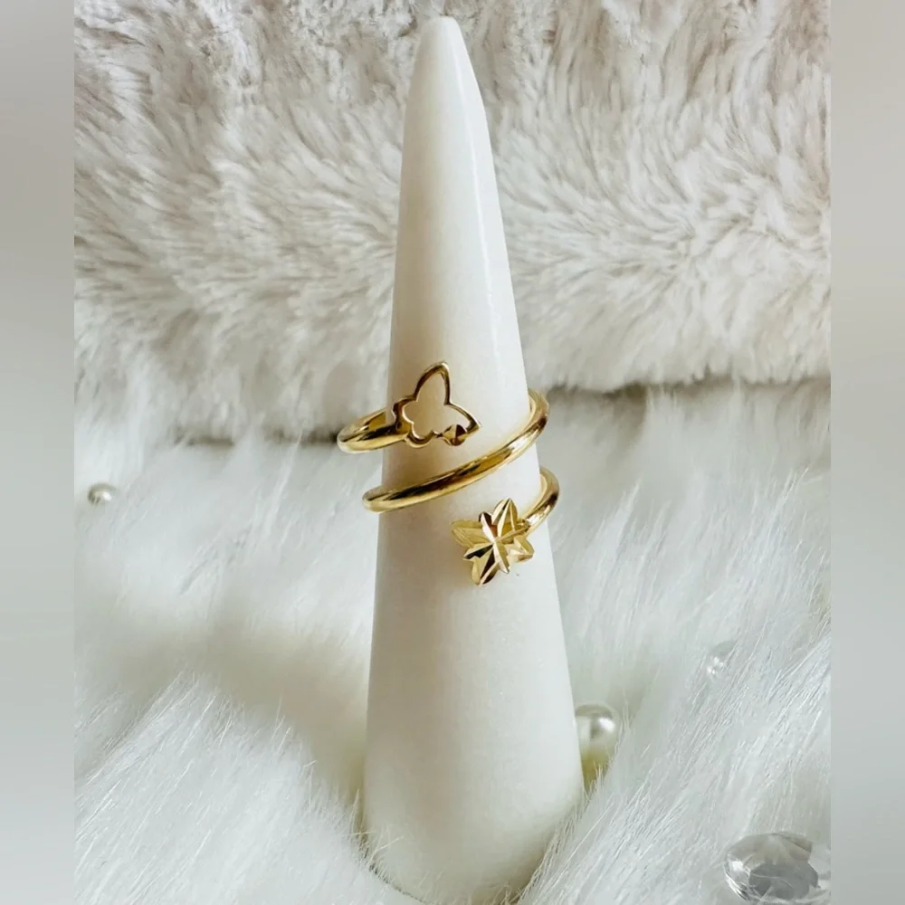 Spiral Ring with Butterfly  💛 Real 18 Karat Solid Gold Jewelry 💛 - Picture 5 of 10